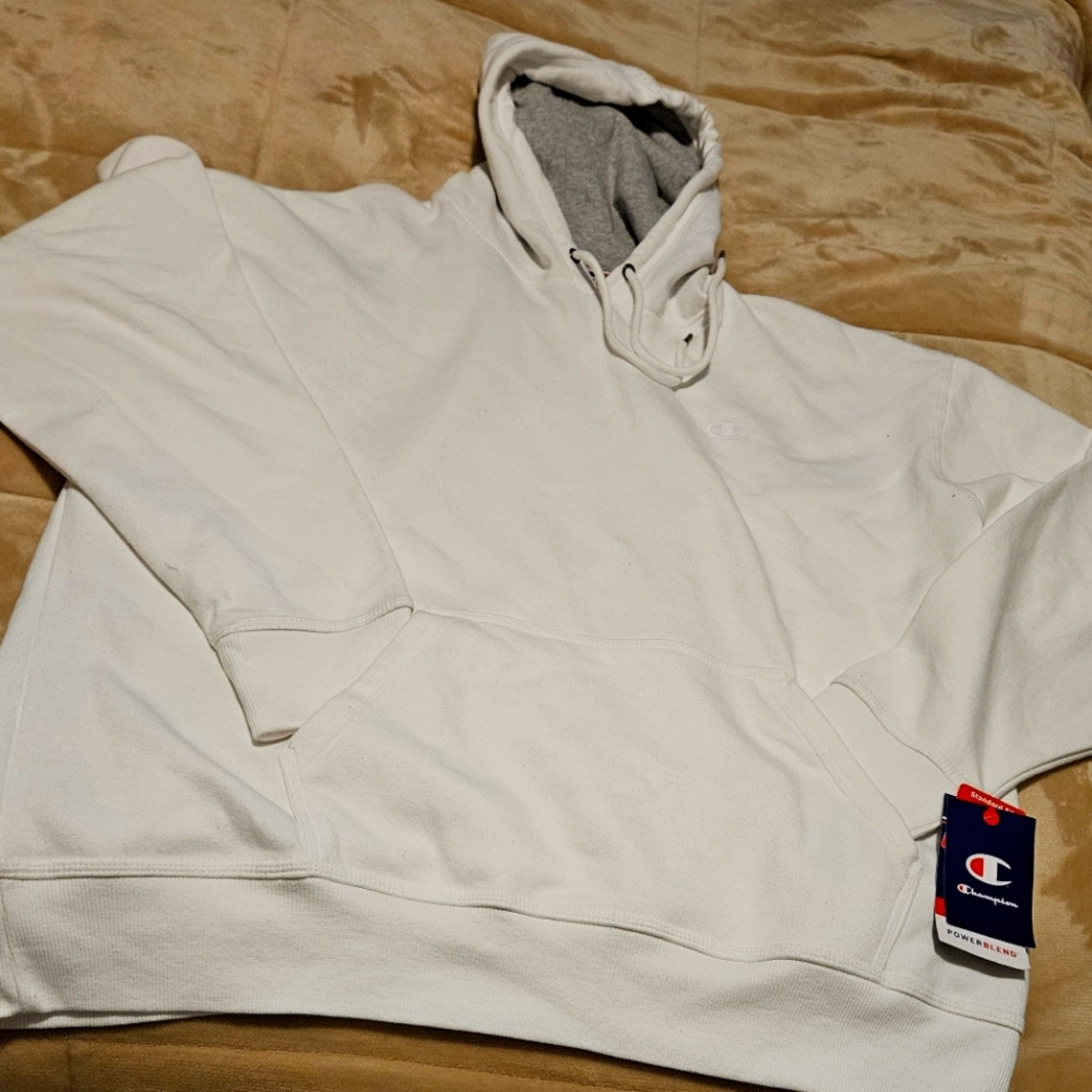 Champion Off-White Pullover Hoodie with Textured Fabric